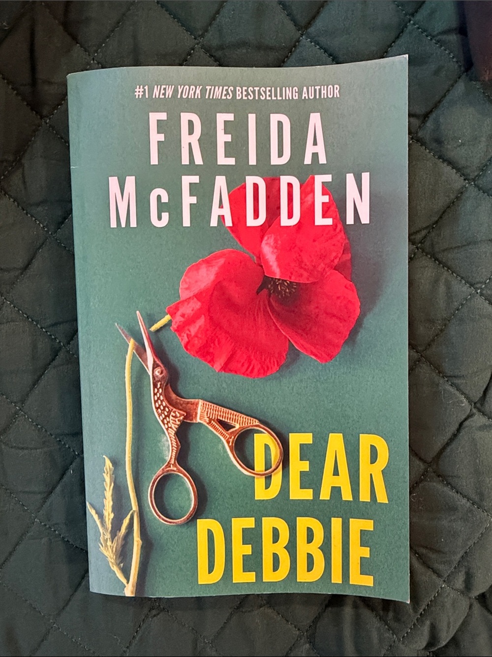 Freida McFadden Dear Debbie — Green Cover with Red Flower